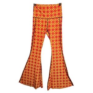 Yoga Democracy Retro 70s Floral Flare Bell Bottom Leggings Orange High Rise XS